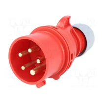 Ipari dugvilla lengő 3P+N+E 16A 5P 400V(50+60Hz) piros IP44 műanyag csavaros 6h-pozíció Shark PCE