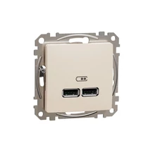 SednaÚj USB töltőaljzat A+A 2/ki 2400mA-max. 5V süllyesztett bézs Schneider