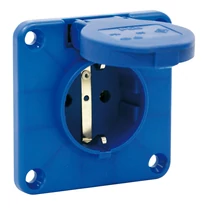 Háztartási dugalj beépíthető 2P+E +csapófedél 16A 3P 250V műanyag 75x75mm kék egyenes P-Nova+ PCE