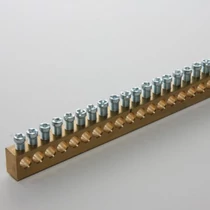 PE/N-sín szigeteletlen földelősín 10x15mm2 998mm 130xM5 125A sárgaréz kezeletlen EL-NE