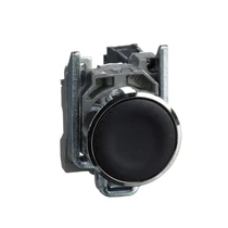 Nyomógomb komplett fém d22 fekete/fehér lapos visszaugró 1z csavaros kerek Harmony XB4 Schneider