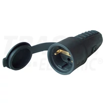 Dugalj lengő 2P+F 16A 16V egyenes fekete gumi csavaros IP44 TRACON