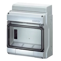 Kiselosztó PE/N sínnel rugós műanyag 1x 9M falonkívüli szürke IP65 átlátszó ajtó KV 9109 Hensel