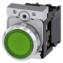 Nyomógomb komplett műa. d22 világító zöld gomba 1z 24V-lámpafeszültség 3SU SIEMENS