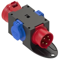 Dugaszoló elosztóadapter 16A/400V 1x16A5P400V 2x16A2P+E/230V műanyag hordozható IP44 PCE
