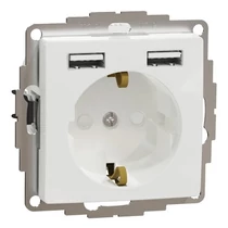 SEDNAúj 2P+F csatlakozóaljzat, BZS, kettős USB töltővel, rugós, 16A/2.4A, fehér