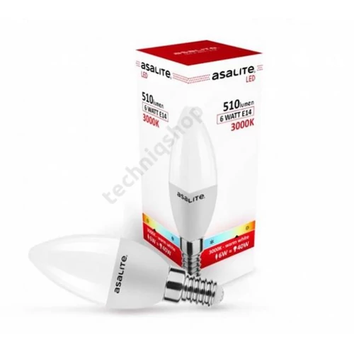 Ledes izzó 230V E14 6W 3000K 180° gyertya Asalite