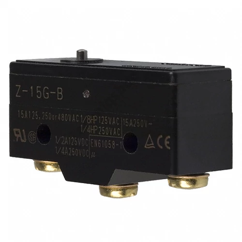 Mikrokapcsoló nyomóbütyök műanyag 1ny 1z 15A/AC15/230V IP00 csúszó érintkező Z-15G-B OMI OMRON