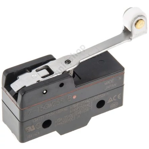 Mikrokapcsoló hosszú lemezkar-görgő műanyag 1ny 1z 15A/AC15/230V IP00 Z-15GW255-B OMRON
