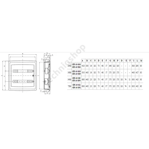 Kiselo. 40CDi IP40 SÜLLY. teli fehér ajtó 72M (4x18) PE/N 2 db (GW40418B) sínnel GW40891BD