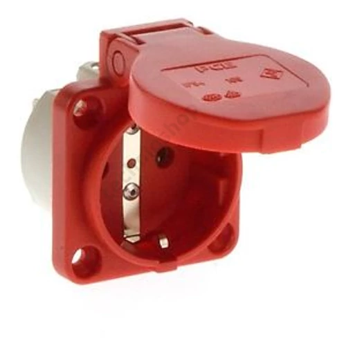 Háztartási dugalj beépíthető 2P+E +csapófedél 16A 3P 250V műanyag 50x50mm piros S-Nova PCE