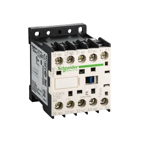 Segédkontaktor (s.kapcsoló) 10A/400V 2-z 2-ny 24VDC kalapsín/csavaros TeSys CA3-KN Schneider