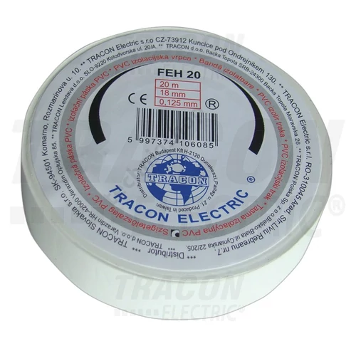Szigetelőszalag fehér 18mm-sz 20m-ho TRACON