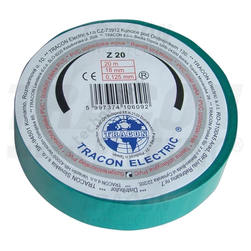 Szigetelőszalag zöld 18mm-sz 20m-ho TRACON