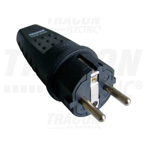 Dugvilla 2P+F 16A egyenes 250V fekete gumi csavaros IP54 TRACON