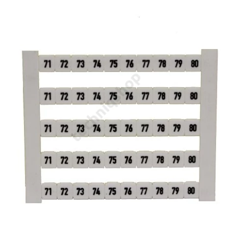 Sorkapocsjelölő lap (71-80) vízszintes fehér 5mm modultáv. DEK 5 FWZ 71-80 Weidmüller