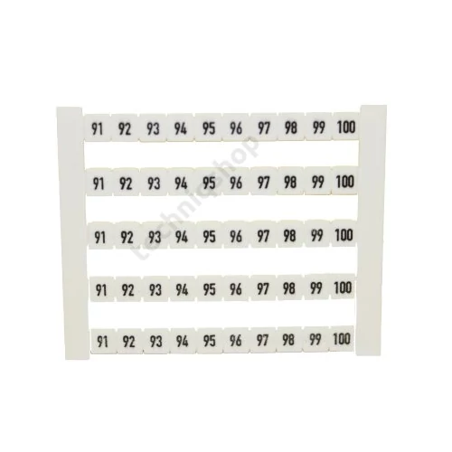 Sorkapocsjelölő lap (91-100) vízszintes fehér 5mm modultáv. DEK 5 FWZ 91-100 Weidmüller