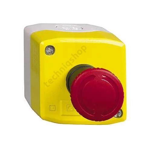 Vészgomba-nyomó komplett tokozott d22 1ny 1z falonkívüli 40mm-fej csavaros Harmony XALK Schneider