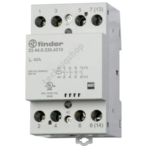 Installációs kontaktor sorolható 40A 440V AC 4-z 230V AC/DC-műk 3mod 22.44.0.230.4310 FINDER
