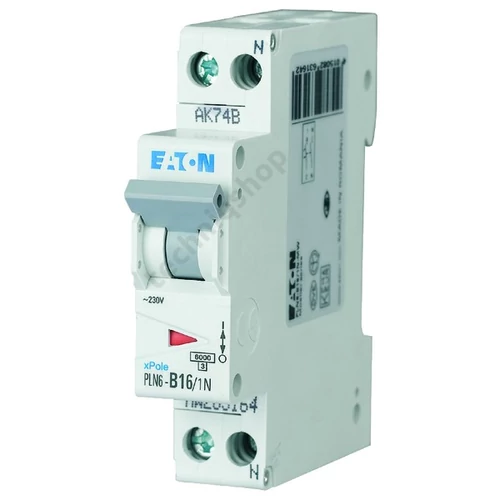 Kismegszakító 1P+N 16A C-jelleg 230V AC 6kA/60898 PLN6-C16/1N-DE EATON