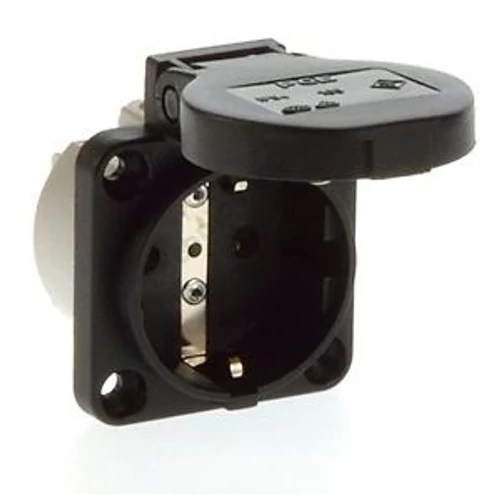 Háztartási dugalj beépíthető 2P+E +csapófedél 16A 3P 250V műanyag 50x50mm fekete IP54 S-Nova PCE