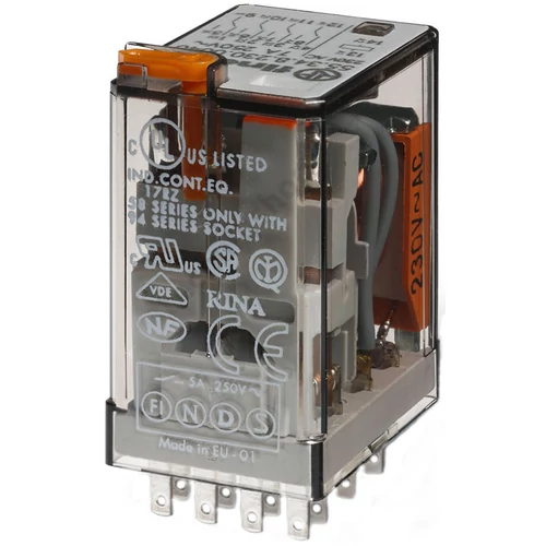 Általános célú relé 7A 4-v dugaszolós 24VAC monostabil IP20 55.34.8.024.0040 FINDER