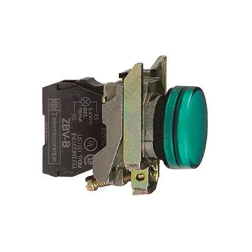 Jelzőlámpa komplett fém d22 1x LED zöld 24V AC/DC kerek lapos fényforrással Harmony XB4 Schneider