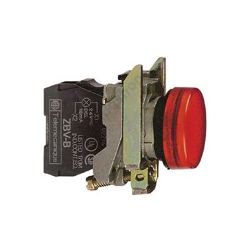 Jelzőlámpa komplett fém d22 1x LED piros 24V AC/DC kerek lapos Harmony XB4 Schneider