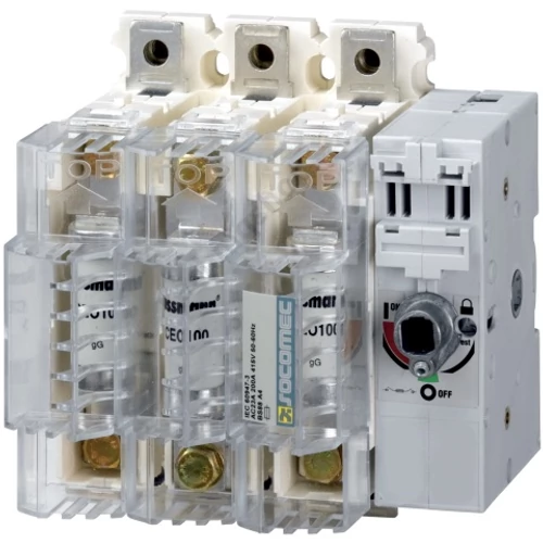 Biztosítós szakaszolókapcsoló NH1 3-pólus 250A 690V ráépíthető IP2X Fuserbloc SOCOMEC