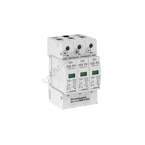 Túlfeszültség-levezető szolár dugaszolható 3P T2 1000V/DC 40kA 3M V20-C 3-PH-1000 OBO-BETTERMANN