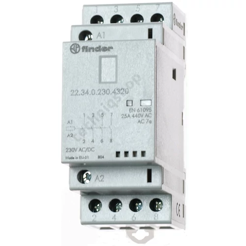 Installációs kontaktor sorolható 25A 250-440V AC 4-z 230V AC/DC-műk 2mod 22.34.0.230.4320 FINDER