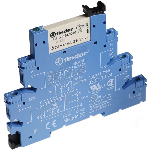 Csatolórelé keskeny 6A 1-v csavaros 24VAC 24VDC monostabil IP20 38.51.0.024.0060 FINDER