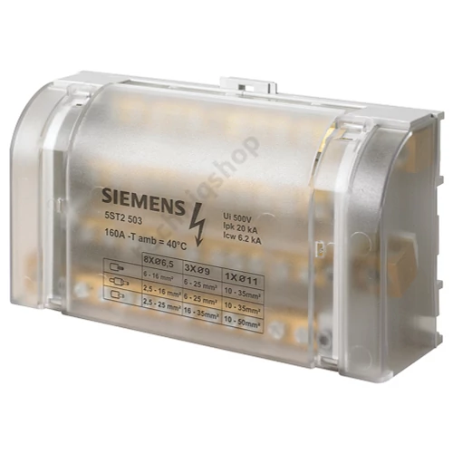 Sorkapoc elosztóblokk 4P 10..35mm2/10…35+3x6…25+8x2,5…16mm2mm2 DIN-sínre 160A 5ST SIEMENS