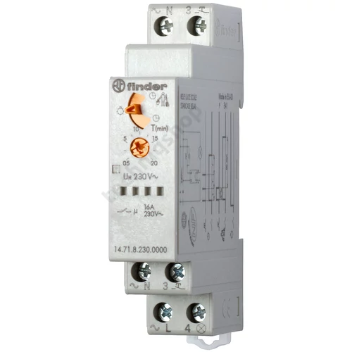Lépcsőházi automata sorolható elektronikus 1z 0.5-20min-időzítés 16A 230V 14.71.8.230.0000 FINDER