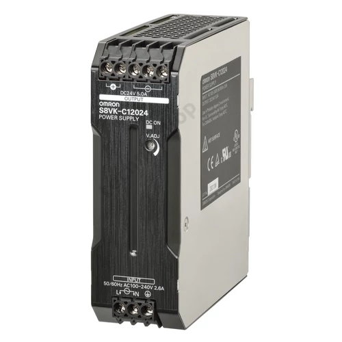 Kapcsolóüzemű DC tápegység 100-240VAC-be 90-350VDC-be 24VDC-ki 5A-ki 120W S8VK-C12024 OMRON