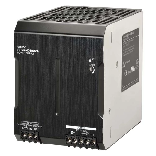 Kapcsolóüzemű DC tápegység 100-240VAC-be 90-350VDC-be 24VDC-ki 20A-ki 480W S8VK-C48024 OMRON