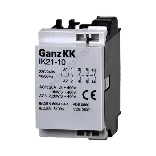 Installációs kontaktor sorolható 20A 230V AC 4-z 230V AC-műk 2mod IK21-10 Ganz KK