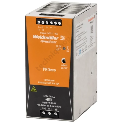 Kapcsolóüzemű DC tápegység 85-264VAC-be 80-370VDC-be 24VDC-ki PRO ECO 240W 24V 10A Weidmüller