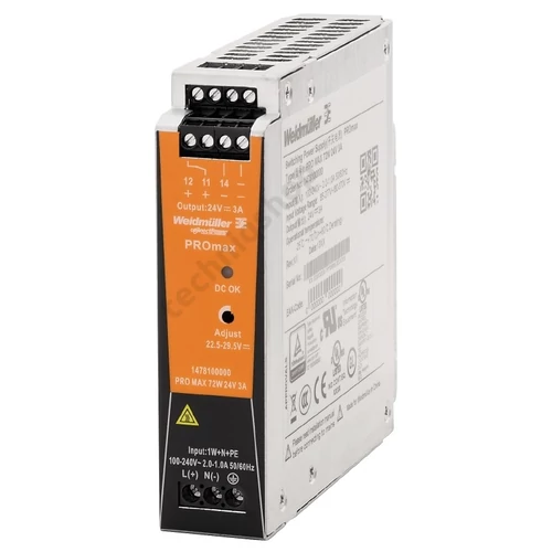 Kapcsolóüzemű DC tápegység 85-264VAC-be 80-370VDC-be 24VDC-ki 72W PRO MAX 72W 24V 3A Weidmüller