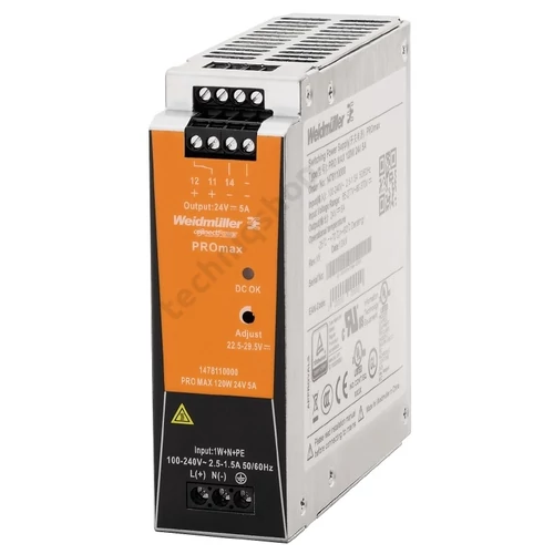Kapcsolóüzemű DC tápegység 85-264VAC-be 80-370VDC-be 24VDC-ki 120W PRO MAX 120W 24V 5A Weidmüller