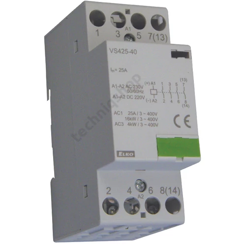 Installációs kontaktor sorolható 25A 24-400V AC/DC 2-z 2-ny 230V AC/DC-műk 2mod VS425 Elko EP