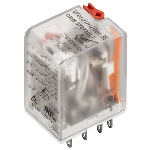 Csatolórelé 5A 4-v dugaszolós 184-253VAC monostabil IP20 DRM570730LT Weidmüller