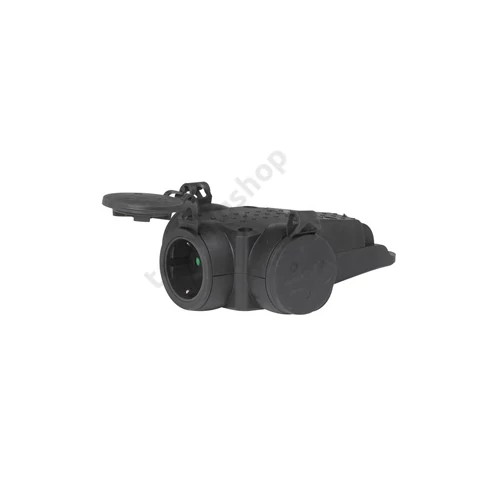 Dugalj lengő 2P+F 3-as +csapófedél 16A 230V egyenes fekete gumi csavaros IP44 LEGRAND