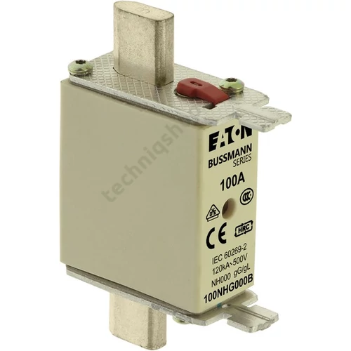 NH biztosítóbetét NH000 100A gL/gG 500V AC 120kA kombikijelző-kioldásjelzéssel Bussmann EATON