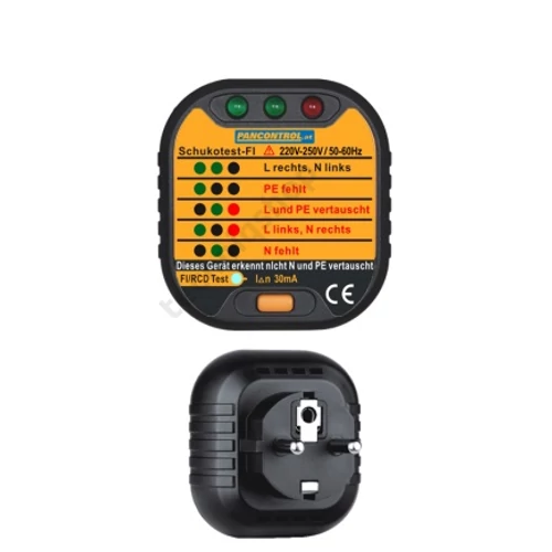 Dugalj teszter +FI-teszt 2P-ellenőrzés 220-250V LED-kijelzés PAN Schukotest FI Pancontrol