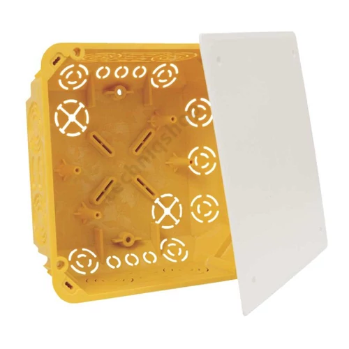 Gipszkarton kötődoboz fedéllel 1-es négyzetes 155mm 155mmx műanyag sárga csavarral KO KOPOS