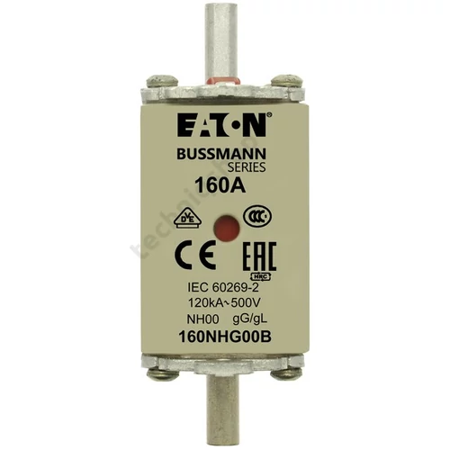 NH biztosítóbetét NH00 160A gL/gG 500V AC 120kA kombikijelző-kioldásjelzéssel Bussmann EATON