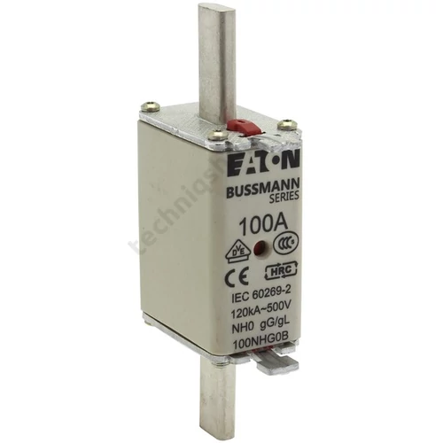 NH biztosítóbetét NH0 100A gL/gG 500V AC 120kA kombikijelző-kioldásjelzéssel Bussmann EATON