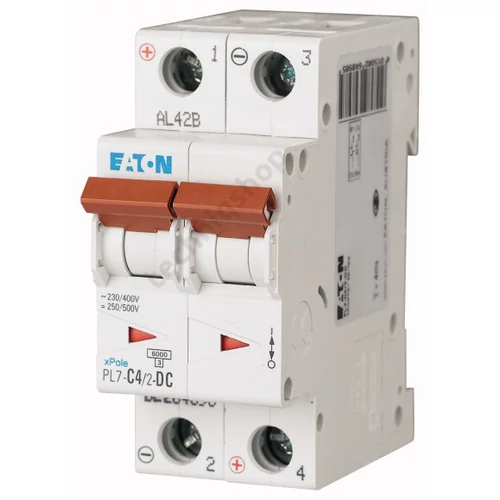 Kismegszakító 2P 4A C-jelleg 48V DC 10kA/60898 PL7-C4/2-DC EATON