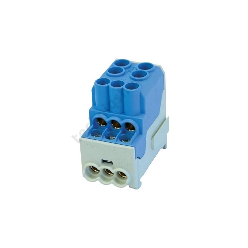 Elosztóblokk 100A kék 5x10+1x25+1x35mm2 csavaros 6csatl./10mm2 2csatl./25mm2 UVB100-L LEIPOLD